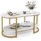 Costway White Marble Coffee Table  Modern 2-Tier Center Table with Open Storage Shelf